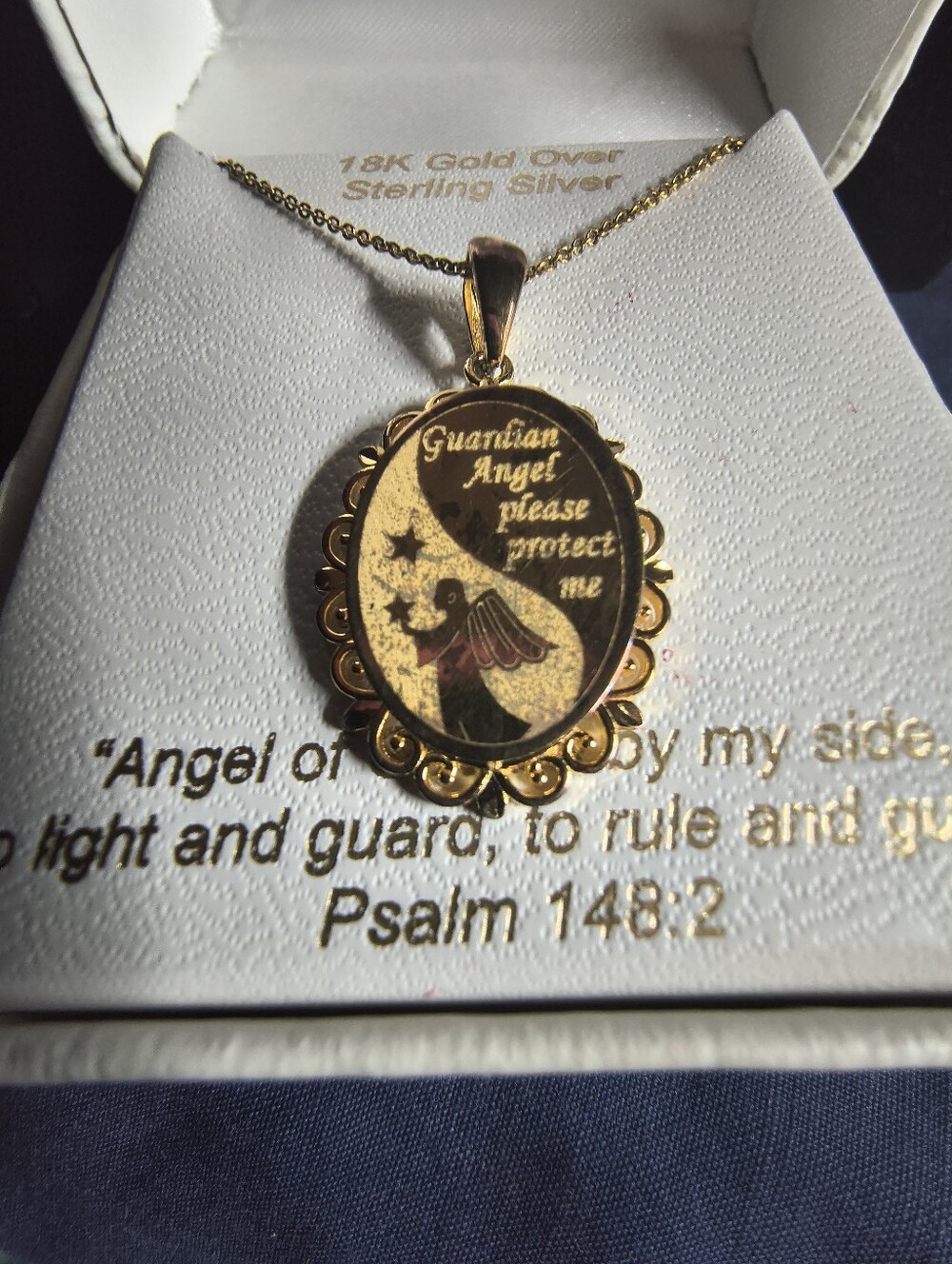 NIB 18K Gold Over Sterling Silver Guardian Angel Pendant Necklace JC Penney 18" - Picture 10 of 11